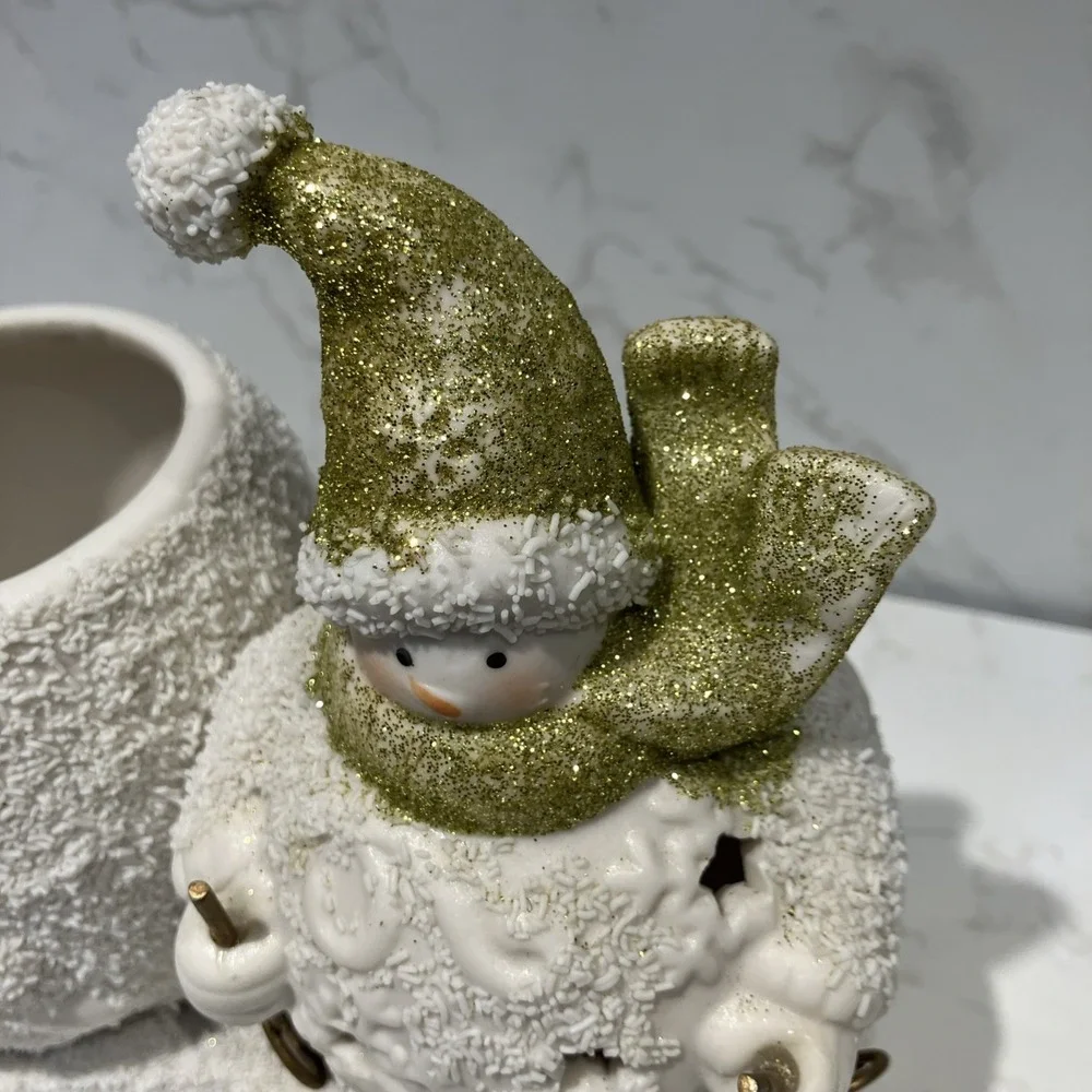 Yankee Candle Snowman Skier Poles Glitter Gold Stars Votive Tea Light Holder